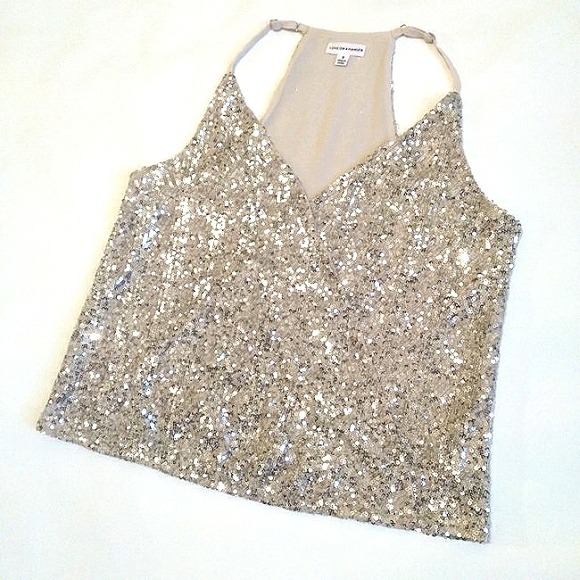 love on a hanger Tops - love on a hanger Silver Sequin V-Neck Camisole